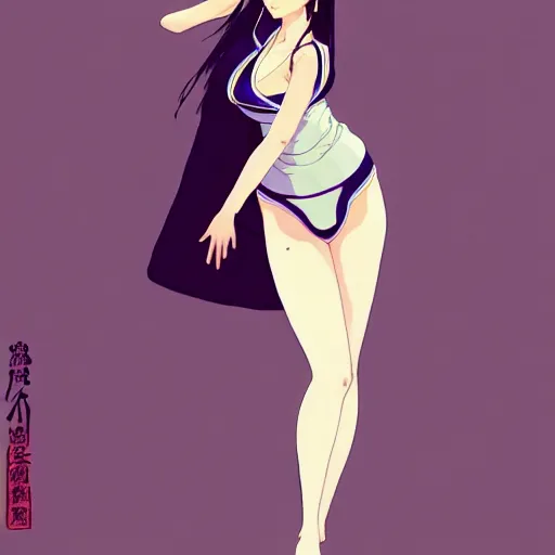 Image similar to a beautiful plus sized model japanese natalie portman, alluring plus sized model, wearing mayan leotard with elegant mayan apron, street fashion hip hop style with mayan patterns, aztec street fashion, gapmoe yandere grimdark, trending on pixiv fanbox, painted by greg rutkowski makoto shinkai takashi takeuchi studio ghibli, akihiko yoshida