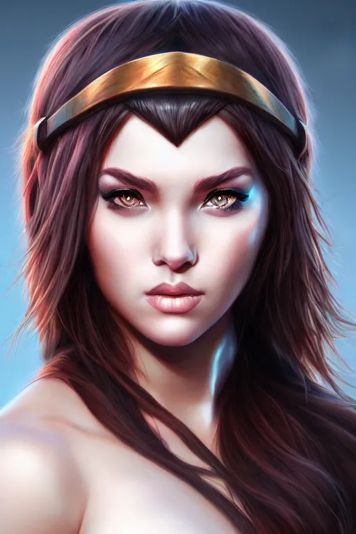 Prompt: head and shoulders portrait of a barbarian, female, by artgerm
