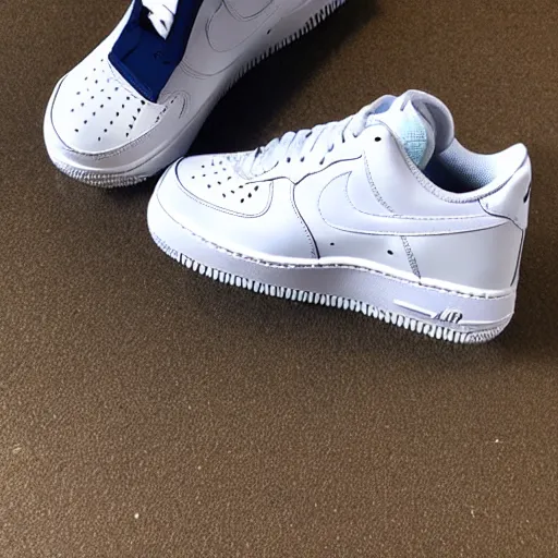 Image similar to The soles, bottoms of White Nike Air Force One Sneakers