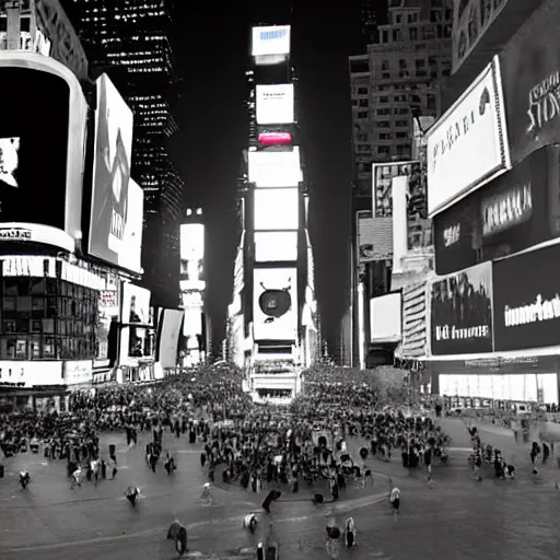 Prompt: times square with a stone monolith in the middle, photograph