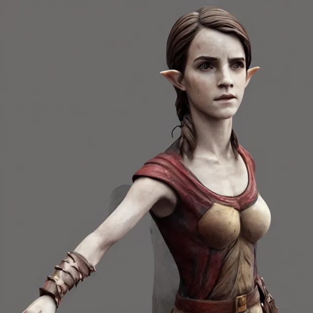 Image similar to marble sculpture of emma watson as an elf warrior, realistic, unreal engine render, octane render, hyper realistic, photo, 8 k, cinematic lighting