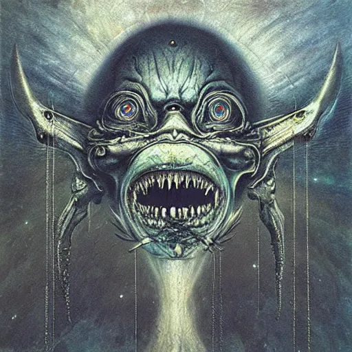 Prompt: space pazuzu, oil painting by giger, mobius and beksinski