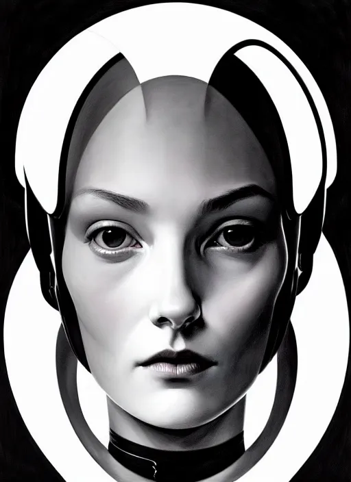 Image similar to artwork by james jean and Phil noto; a close up on the face of a beautiful woman that in a future space suit; wearing futuristic astronaut helmet; highly detailed; pretty eyes; circular black pupils; artwork by james jean and Phil noto