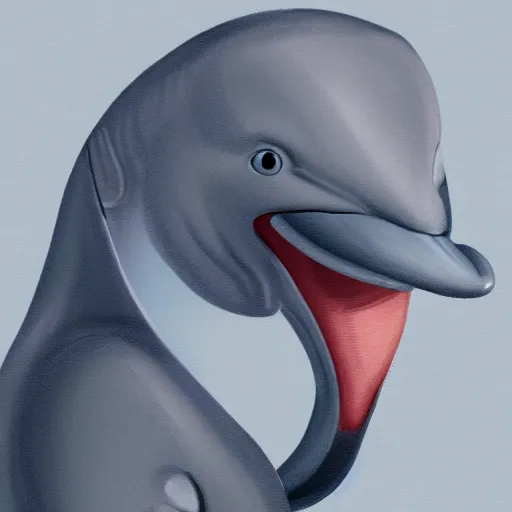 Image similar to An anthropomorphic grey dolphin wearing a white lab-coat, digital painting, close-up