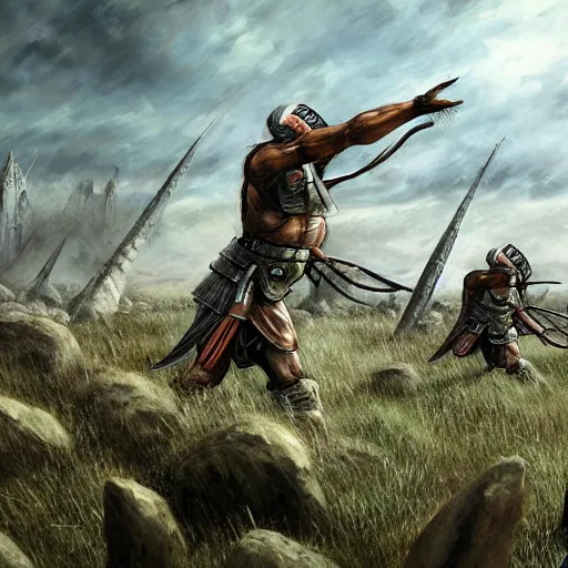 Image similar to tchno - neolithic cyber - warlord, battlefield landscape, victorious photorealistic hd,