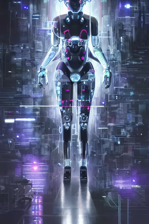 Image similar to Ghost in the shell 2017, cybernetic android asian black bear, full body pose, half robot half bear, future tech, cyber punk, neon, hyperrealist highly intricate, trending on art station, 8K