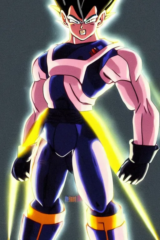 Image similar to prince vegeta, vegeta, black hair, saiyan armor, galick gun beam, solo 3 / 4 portait, very detailed, dynamic lighting, akira toriyama 📹