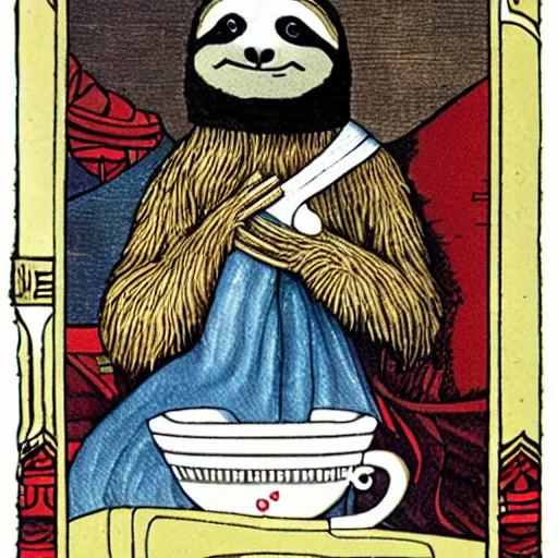 Image similar to sloth as the king of cups