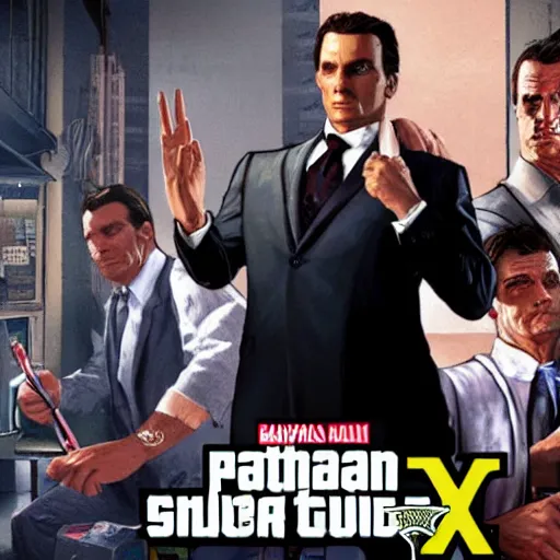 Image similar to patrick bateman in gta v cover, rockstar games, no text,