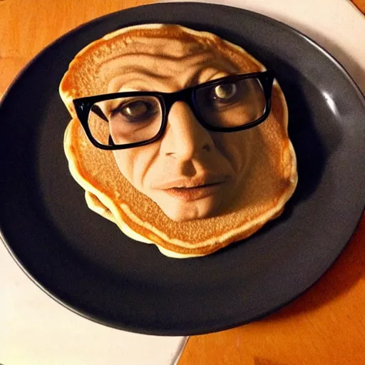 Image similar to i can barely make it out but it almost looks like jeff goldblum in that pancake