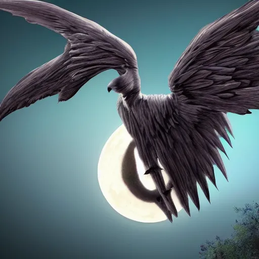 Prompt: whatever you do don't die realistic epic wings moon