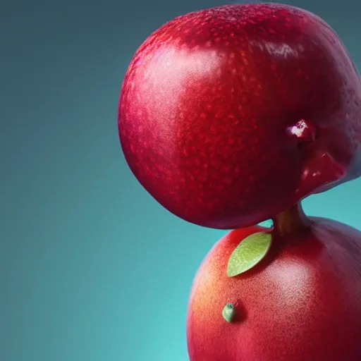 Prompt: fruit character that looks just like michelle obama as a pomegranate, 8 k, fruit eyes, fruit world, beautiful matte painting, by johfra bosschart, hyper realistic, studio lighting, octane render