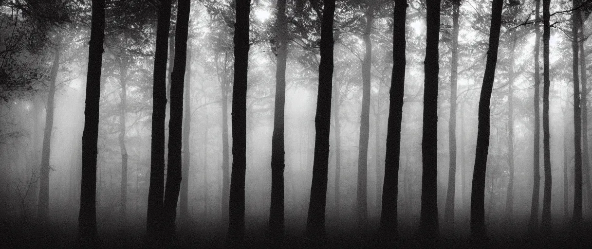 Image similar to a haunted forest under the milkway at night, film grain, large format photograph by stephen king, misty, moody