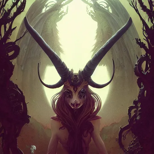 Prompt: Highly detailed portrait of Baphomet, unreal engine, fantasy art by Greg Rutkowski, Loish, Rhads, ferdinand knab, Makoto Shinkai and Lois van baarle, ilya kuvshinov, rossdraws, Tom Bagshaw, alphonse mucha, global illumination, radiant light, detailed and intricate environment