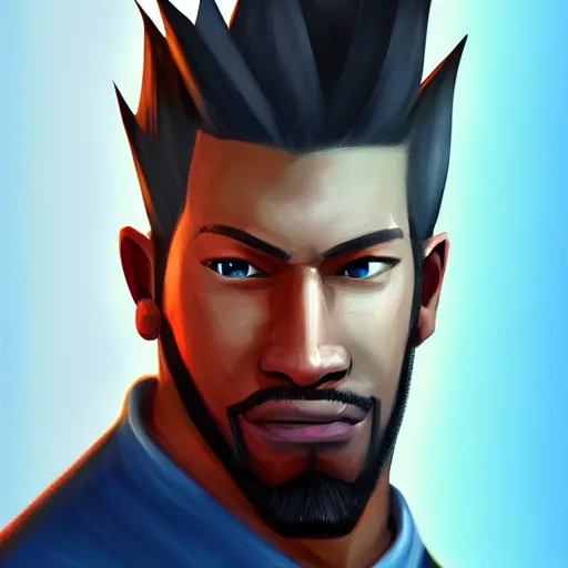 Image similar to portrait painting of Barret Wallace from FFVII as Overwatch character, medium shot, asymmetrical, profile picture, Organic Painting, sunny day, Matte Painting, bold shapes, hard edges, street art, trending on artstation