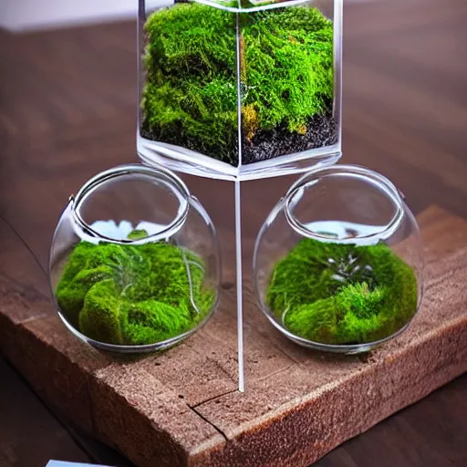 Image similar to moss terrarium, product photo, high quality, 4 k, beautiful design, innovative