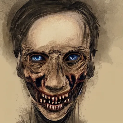 Image similar to very scary horrific portrait in the style of layers of fear