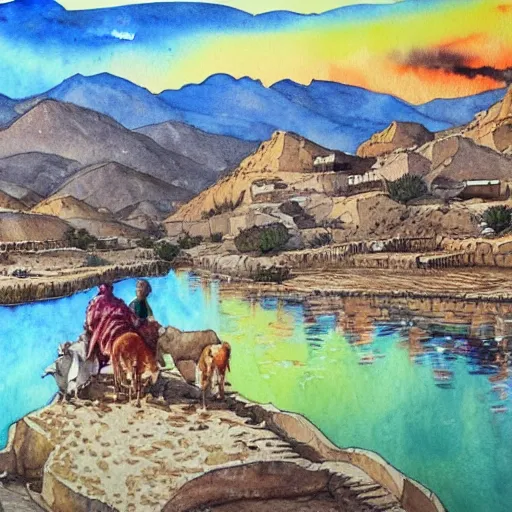 Image similar to watercolor kurdish destination, highly detailed, 4 k