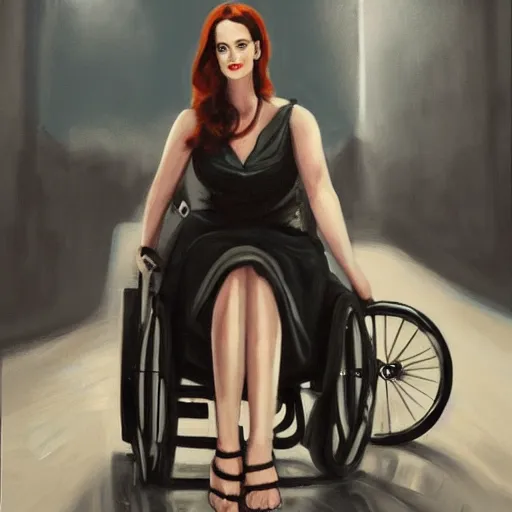 Image similar to modern stylized oil painting caricature of sansa eva green in wheelchair, cinematic dramatic lighting