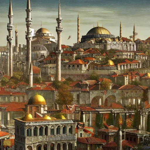 Prompt: A detailed matte painting of Constantinople is the 15th century, trending on artstation