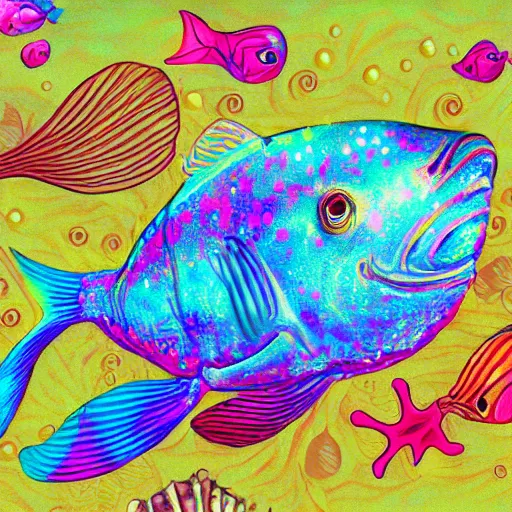 Image similar to coral underwater colorful, fantasy, intricate, highly detailed, little fish and sea life digital painting, hd, trending on artstation, illustration, fine lines, sharp edges, colourful,