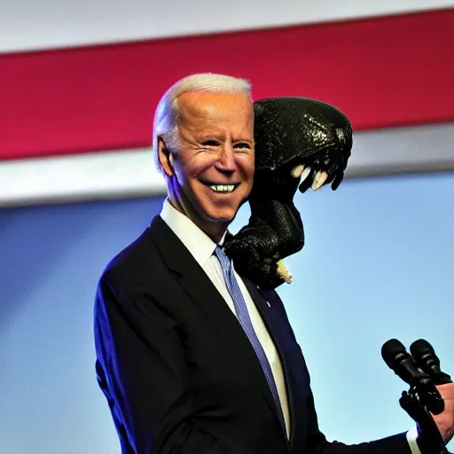 Prompt: joe biden with a headcrab on his head