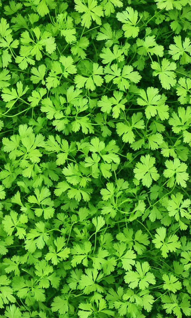 Image similar to a repeated pattern of green parsley leaves high detail