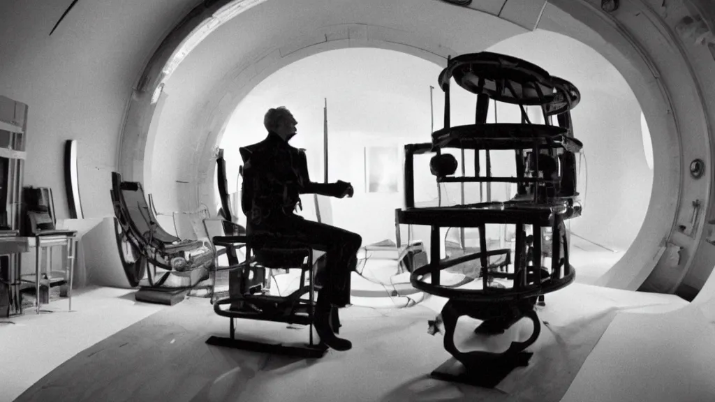 Image similar to an mri section of james cavell in the living room, film still from the movie directed by denis villeneuve with art direction by salvador dali, wide lens