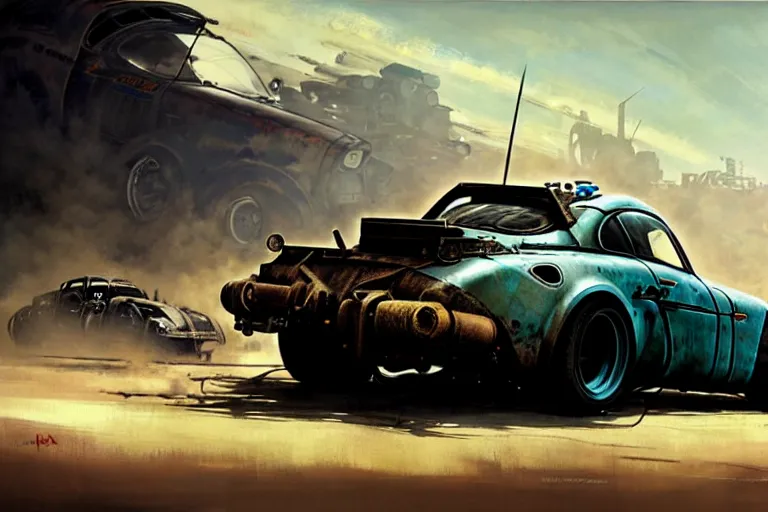 Prompt: dieselpunk mad max's alpine a 1 1 0 van, painted by greg rutkowski makoto shinkai takashi takeuchi studio ghibli, akihiko yoshida