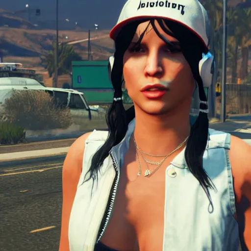 Image similar to pop singer Halsey in GTA V, 4k