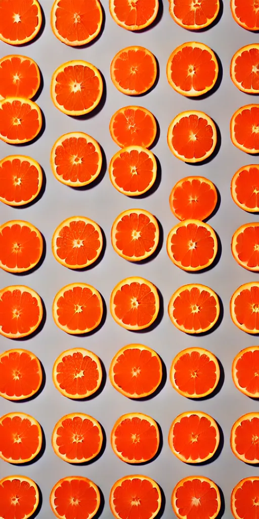 Image similar to campari and oranges organized in a seamless repeating pattern of campari and oranges, colourful, symmetrical, repeating 3 5 mm photography, in the style of toiletpaper magazine, surreal, high detail, photograph by slim aarons, wes anderson,