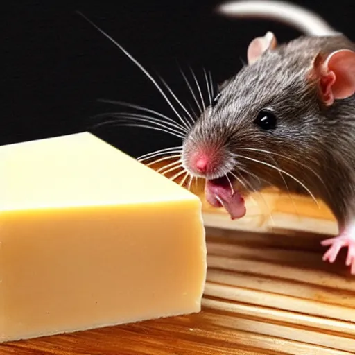 Prompt: Samurai fighting rat sitting on cheese