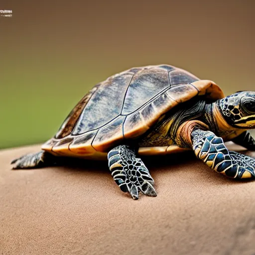 Prompt: A turtle with a camera on its shell, realistic, ultra high detail, 8k, close up.