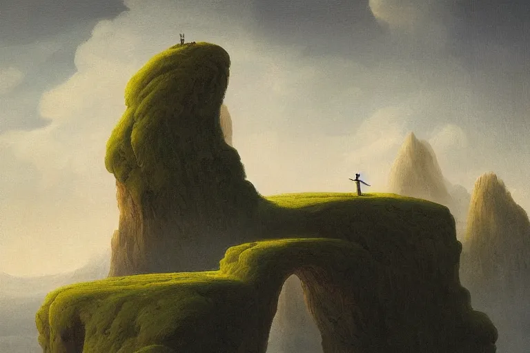 Image similar to A levitating island in the style of Dr. Seuss, painting by Raphael Lacoste