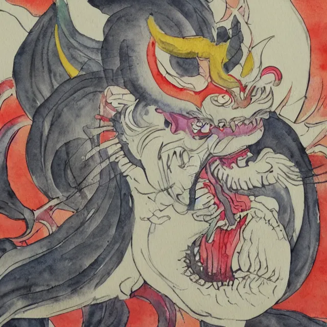 Prompt: watercolor painting of a chinese folklore demon