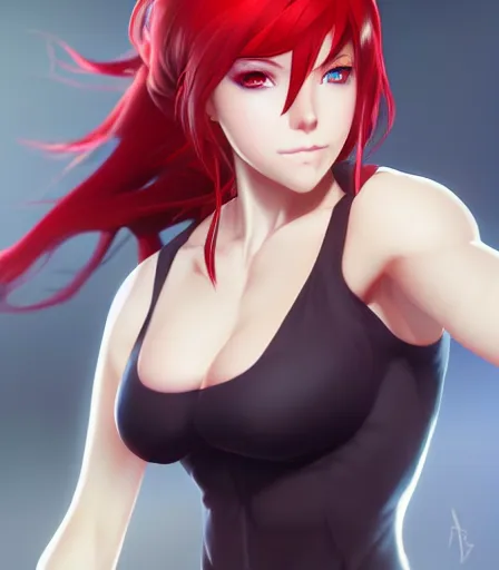 Prompt: beautiful portrait of a gorgeous personal trainer who looks like Rias Gremory , character design by charlie bowater, ross tran, artgerm, and makoto shinkai, detailed, soft lighting, rendered in octane