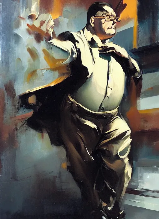 Image similar to real life peter griffin, painting by phil hale, fransico goya,'action lines '!!!, graphic style, visible brushstrokes, motion blur, blurry, visible paint texture, crisp hd image