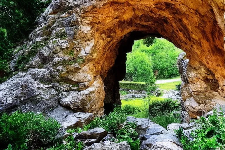 Image similar to 📷 A beautiful looking nature scene seen through an natural arch of stone ✨