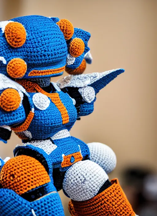 Image similar to a crochet mecha, very detailed, Sigma 30 mm f/1.4