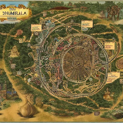 Prompt: map of shambala by fra mauro