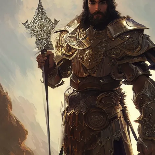 Image similar to male paladin oath of glory, d & d, fantasy, intricate and very beautiful and highly detailed, elegant, digital painting, artstation, concept art, matte, smooth and sharp focus, illustration, art by tian zi and wlop and alsphonse mucha and artgerm and greg rutkowski