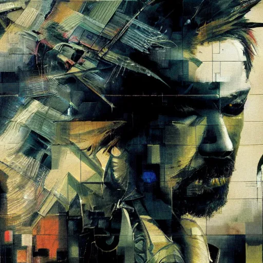 Prompt: the progressive rasterization of a bird from mechanical being to pixels, oil on canvas by dave mckean and yoji shinkawa and ivan shishkin