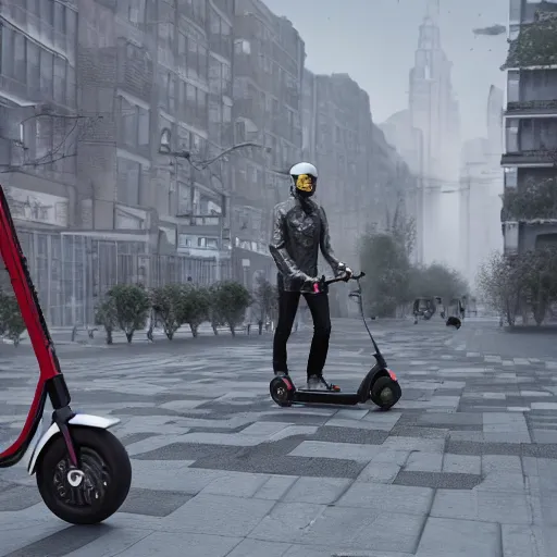 Prompt: Immanuel Kant rides an electric scooter , Kenigsberg , beautiful composition, hyper detailed, insane details, octane render , 8K