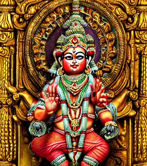 Image similar to mystical hindu god of wealth and money, film photo, grainy, high detail, high resolution