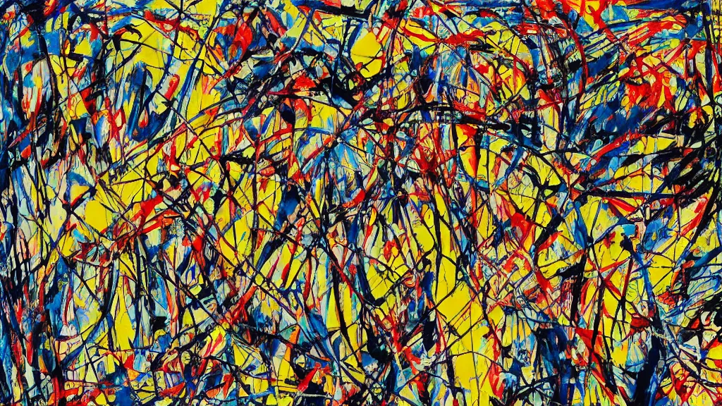 Image similar to abstract art painting, lines, forms, shapes, in style of jackson pollock,