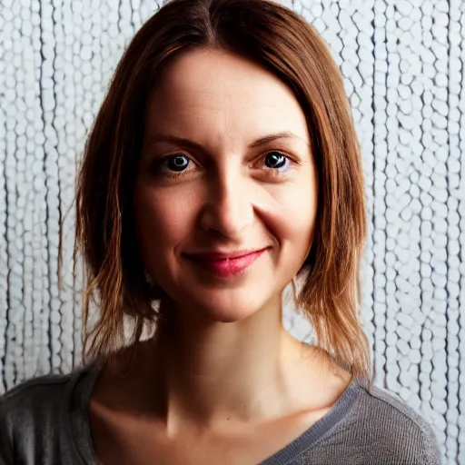 Image similar to face of a shy smiling woman, coherent, balance, lovely eyes, symmetry!!! studio photo, soft light