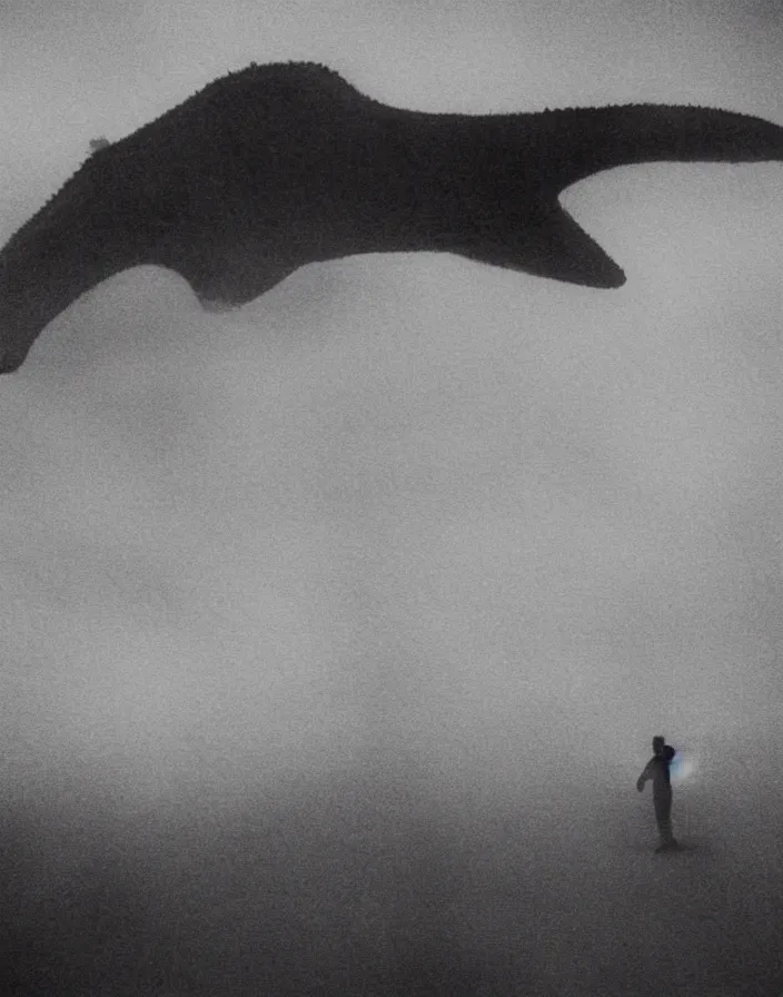 Image similar to very low - resolution found footage of a kaiju starfish - pulgasari - monster, fog, foggy, korean film noir, monochrome, red hue, thriller, underdeveloped, epic, dramatic