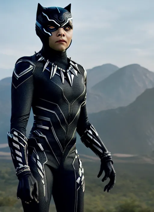 Image similar to film still of chloe grace moretz as black panther, 4 k