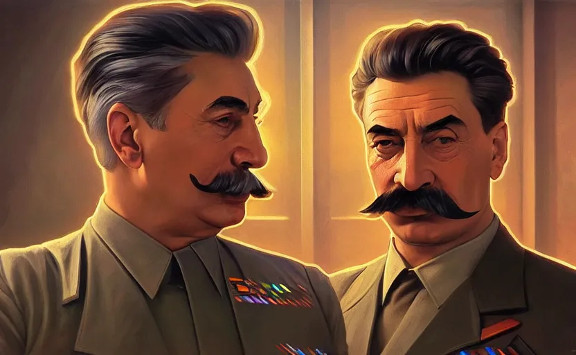 Image similar to angry realistic josef stalin trading bitcoin in front of computer trading bitcoin, portrait, highly detailed, hyperrealistic, digital painting, artstation, concept art, smooth, sharp focus, illustration, cinematic lighting, art by artgerm and greg rutkowski and alphonse mucha