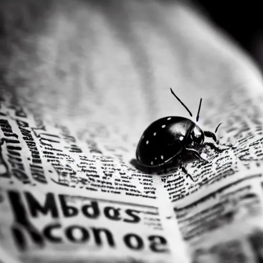 Image similar to macro lens photo of a lady bug on a newspaper